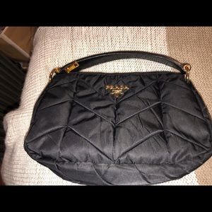 Prada-Tessuto Chevron Quilted Black Nylon Hobo Bag